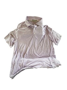 Short-Sleeve Striped Polo Shirt - Lavender/White